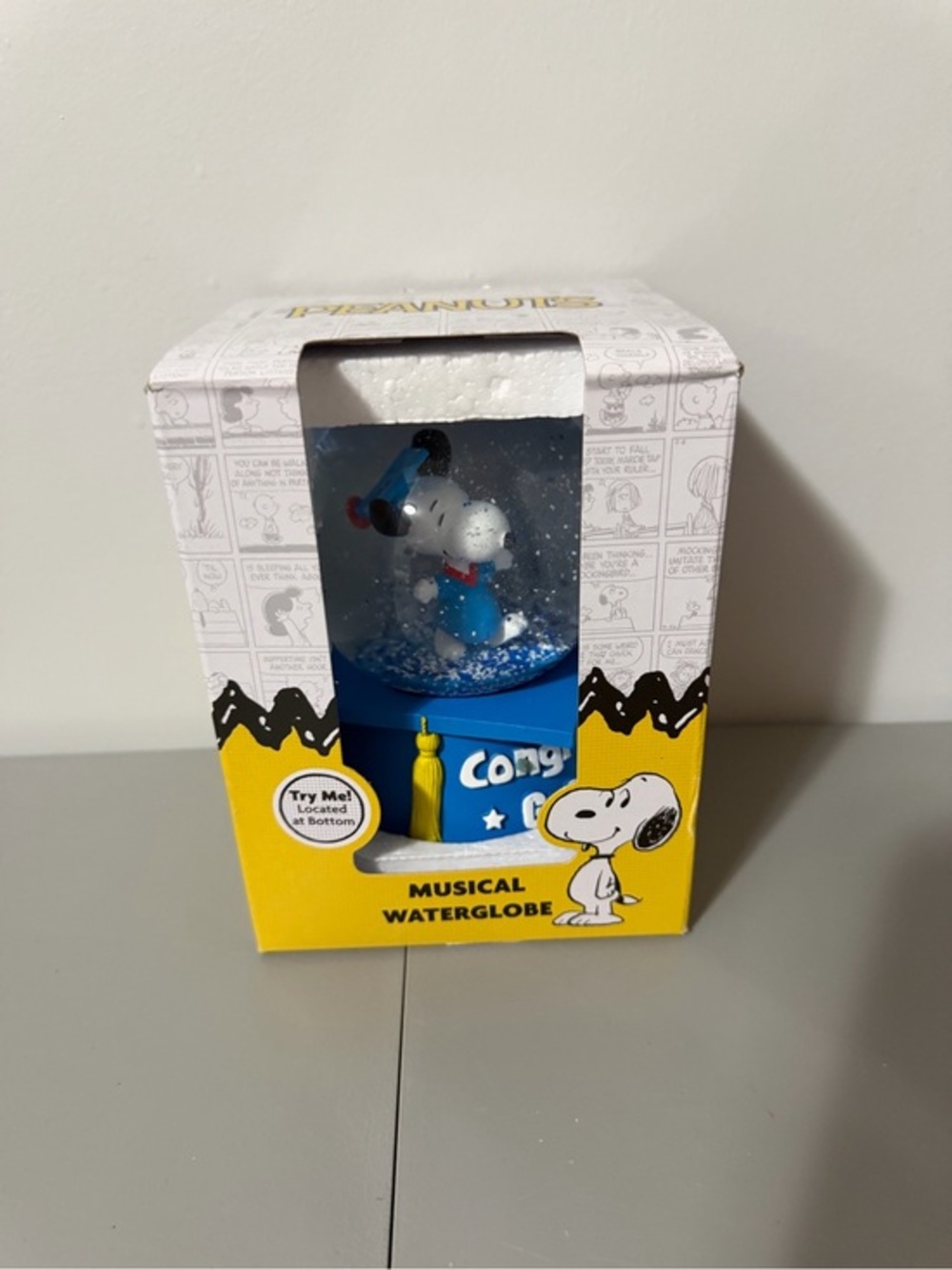 Peanuts Snoopy Blue Musical Waterglobe - Graduation Theme